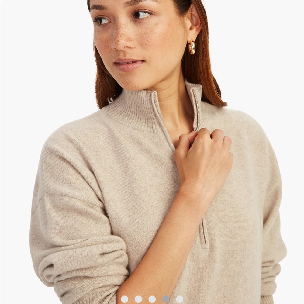 NWT NAADAM Recycled Cashmere Quarter Zip Dress Oatmeal XXS